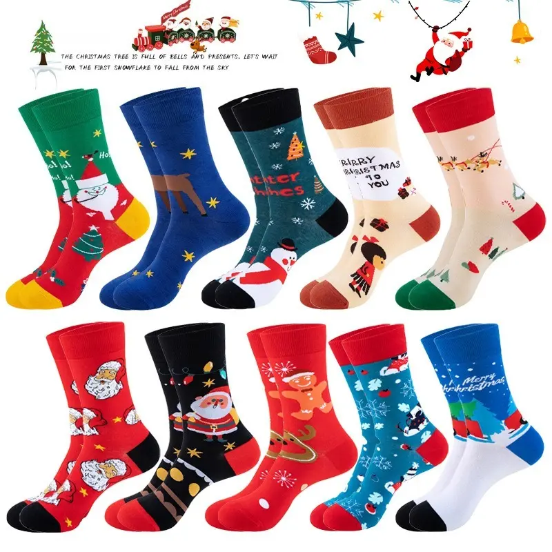 6Pairs Random Men's Women's Christmas Stockings, Santa Claus Gifts, Snowman, Reindeer, Multi Element Christmas Stockings Novelty Socks, Suitable for Decoration and Holiday Gifts