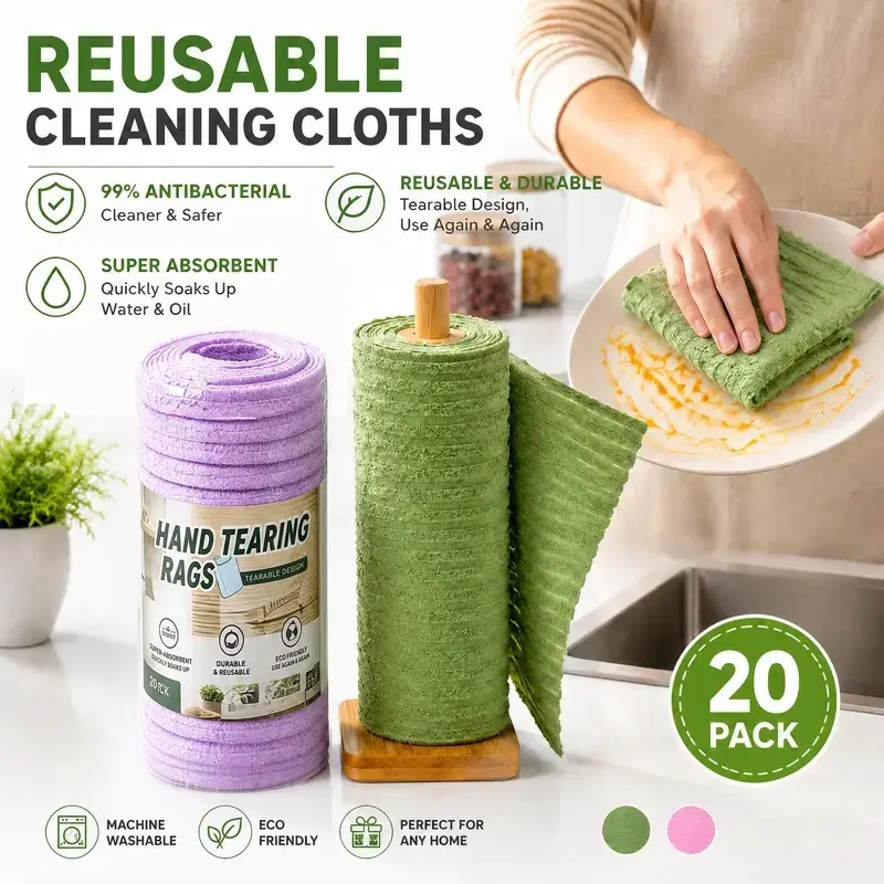 Tearable Reusable Lightweight Plush Cleaning Cloth Roll - Washable, Absorbent Anti-Scratch Dust Remover Cloths for Kitchen Tableware, Cooktop, Glass - Household Daily Housekeeping Essential