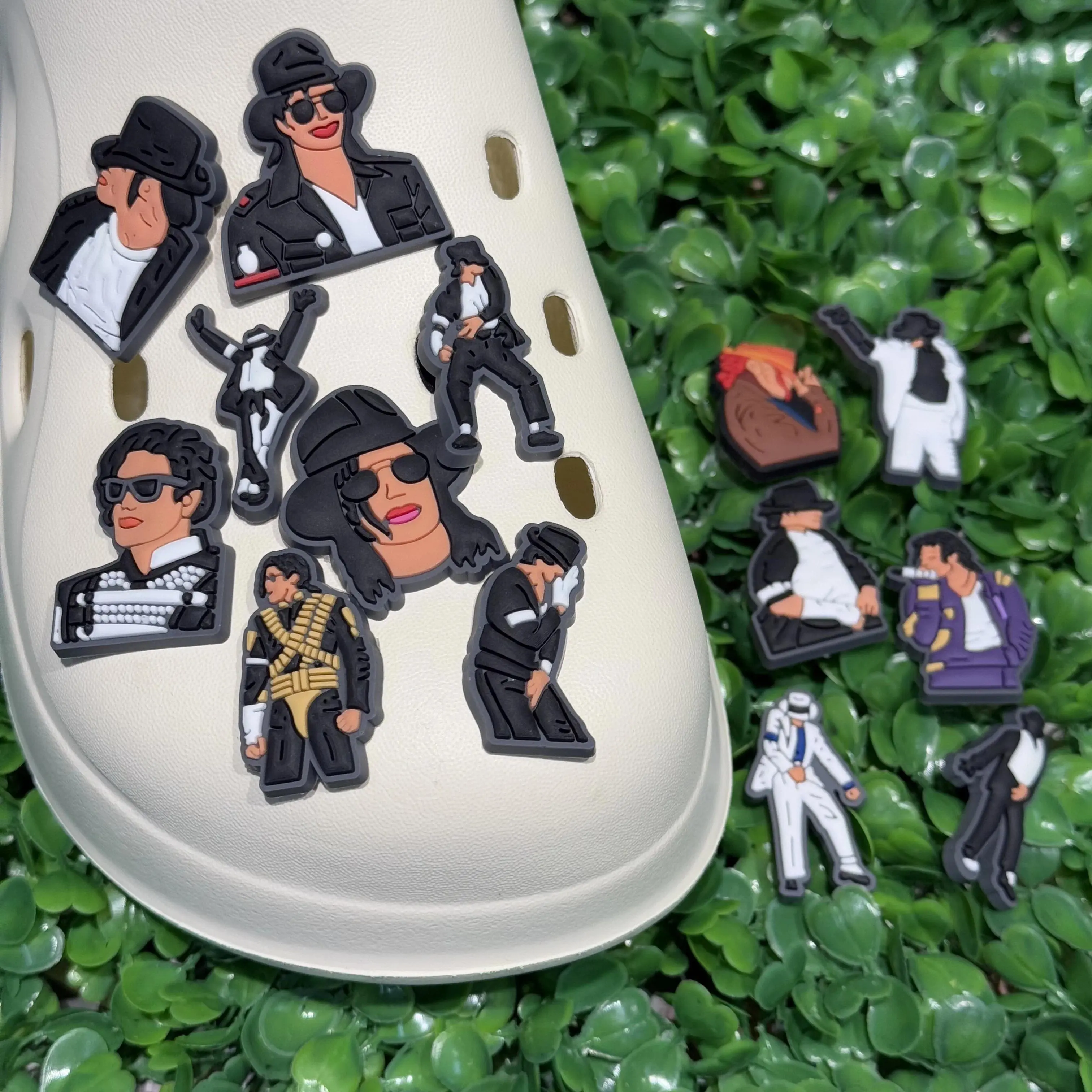 14Pcs Michael Iconic Moonwalk Theme PVC Shoe Embellishment Set, Decorative Shoe Accessories, Sneaker Charms, Sandal Buckle Decor, Cool Holiday Gifts for Men