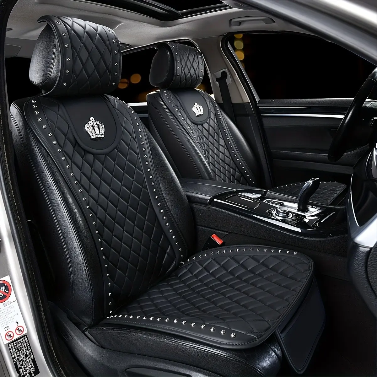 Universal Fit Car Seat Cover, Sparkling Rhinestone Queen Crown Decor, Fashionable Metal Rivet Waist Design, Luxury Car Seat Pad, Seat Cover for Car