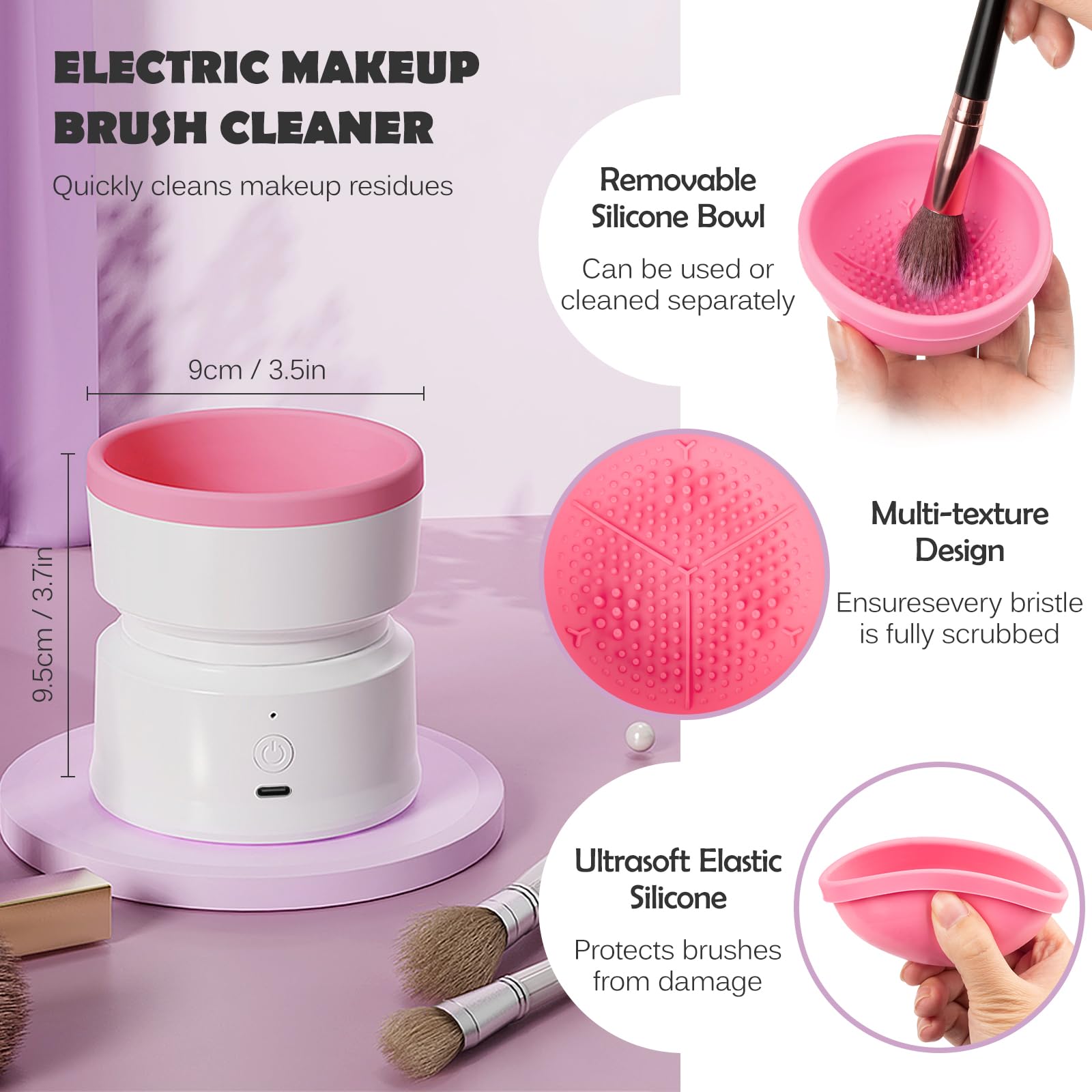 Electric Makeup Brush Cleaner, Rechargeable Makeup Brush Cleaner Machine, Cosmetic Brush Cleaner, Automatic Makeup Brush Cleaner