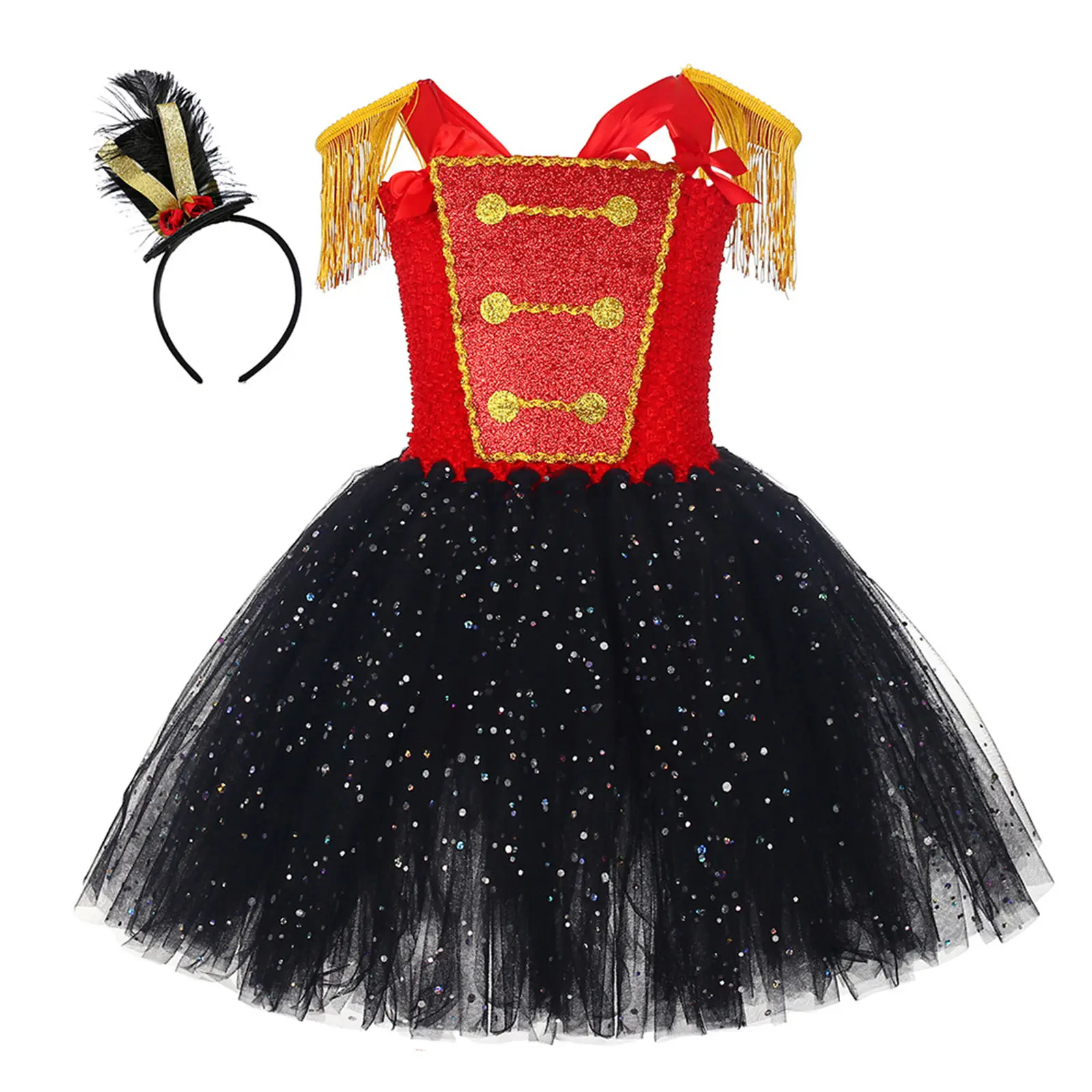 Canrulo Kids Girls Christmas Nutcracker Cosplay Dress Sparkly Tulle Tutu Outfit for Christmas Show Stage Performance and Holiday Party