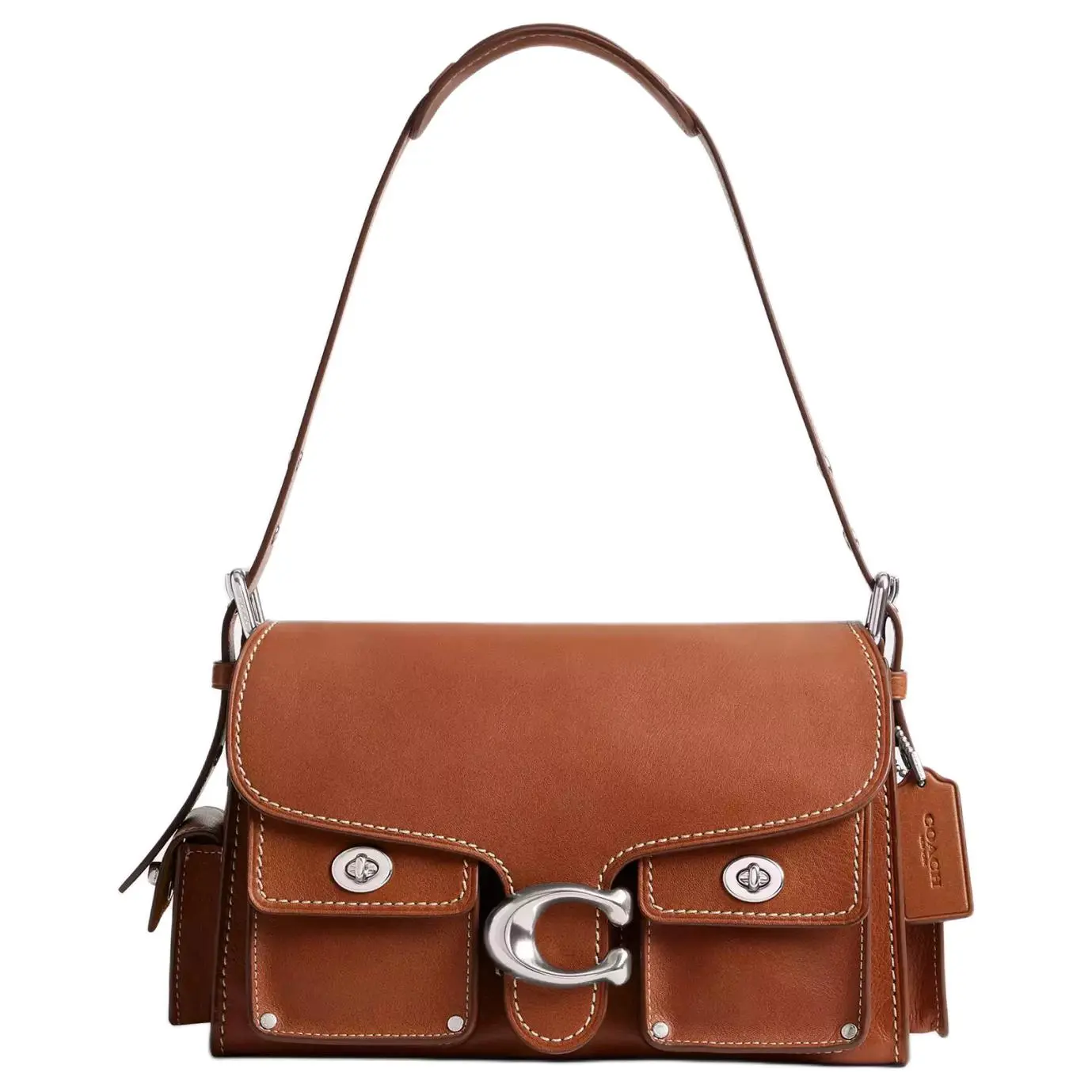 COACH CargoSoft Tabby 26 Crossbody Bag for Women, Biker-Style Satchel in Red-Brown Grained Leather with Silver Metal Tabby Logo