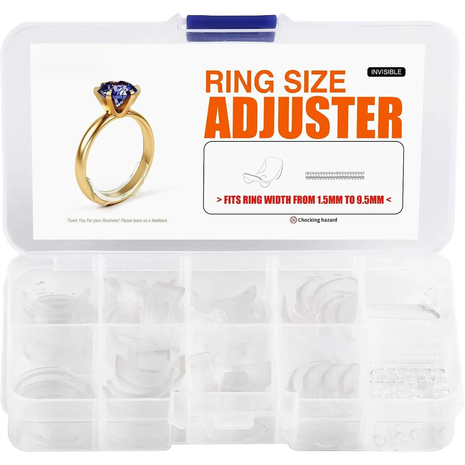 Unisex Modern Silicone Wedding Ring Size Adjuster - 60-Pack, 2 Styles, 10 Size-Fit Options, Loose Ring Guard