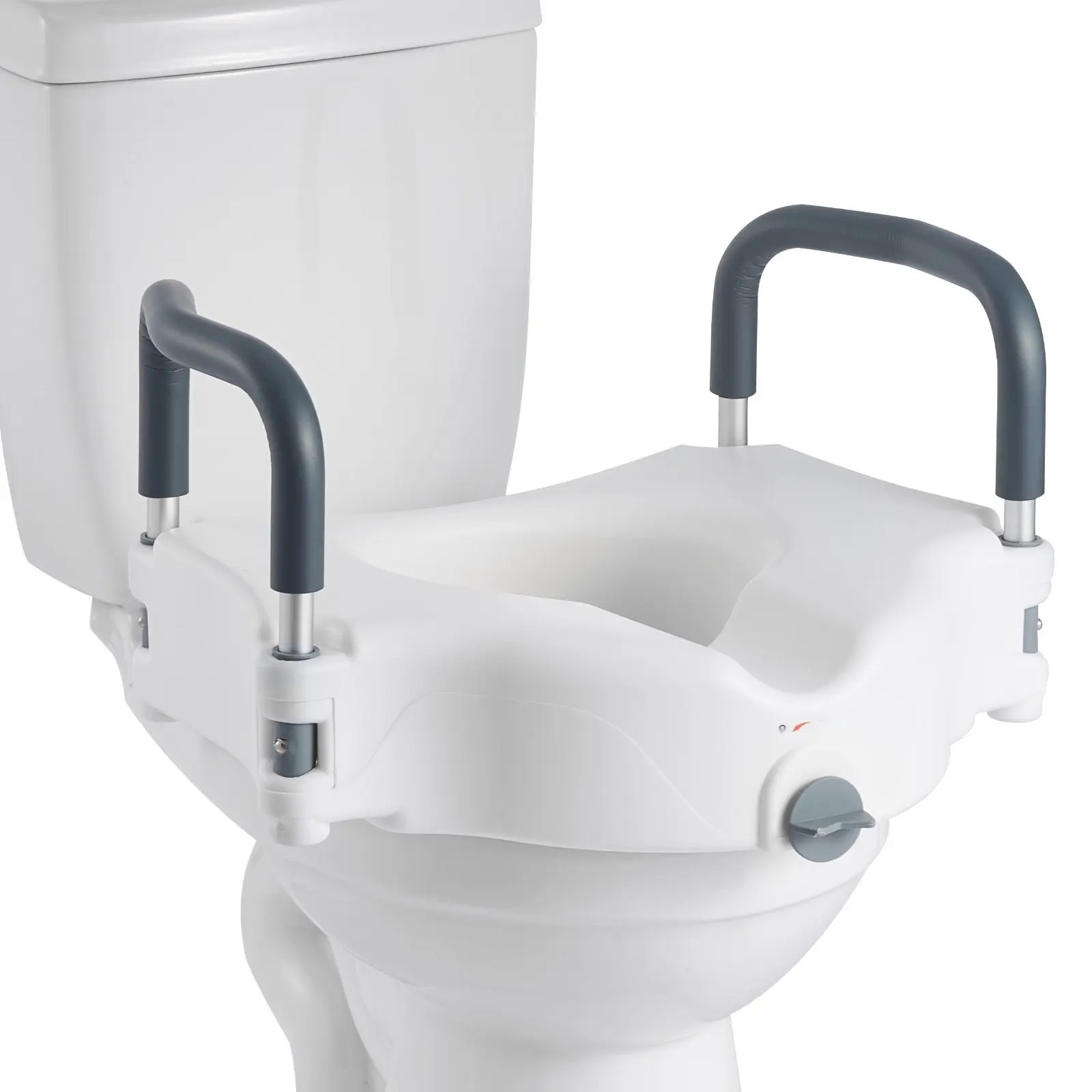 Raised Toilet Seat with Arms for Seniors and Disabled, 300 lb Load Capacity, 5-Inch Lift Height, Widened Commode Riser with Padded Handles, Easy-Install Elevated Toilet Seat Aid for Elderly, Caregivers, and Adults