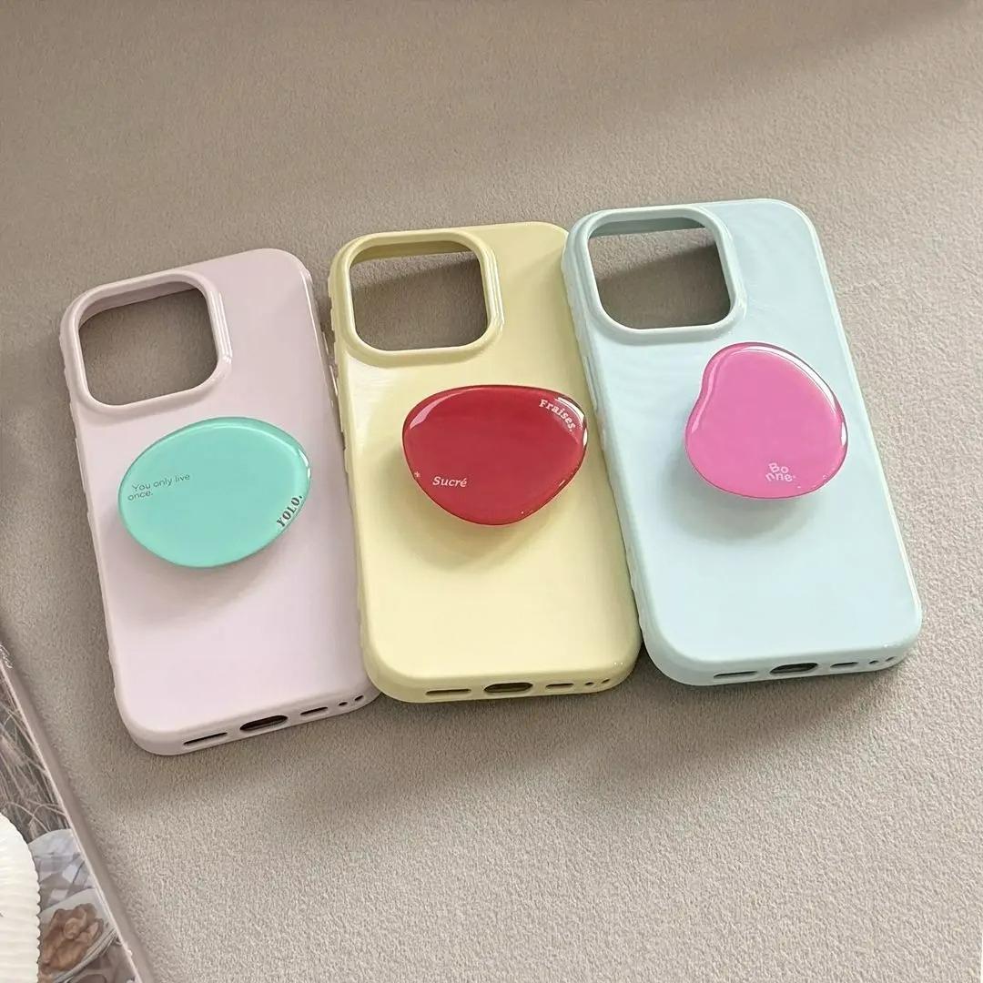 Korean Style Simple Solid Colors With Phone Holder Stand Case For iPhone 17 16 15 14 13 12 Pro Max Shockproof Protective Cover﻿