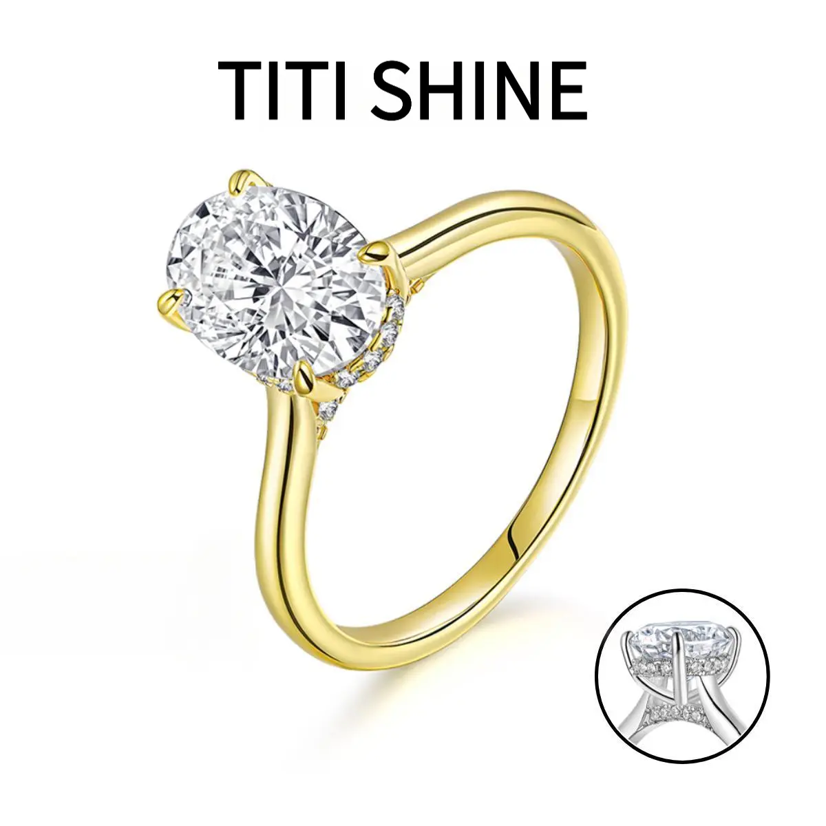 TITISHINE 2CT Oval Cut Moissanite Rings for Women Lab-Created 18K Gold Plated Engagement Wedding Gift for Her R031#Summervibes tiktokshopbacktoschool