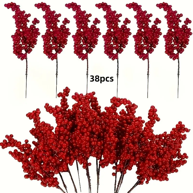 38-Piece Artificial Berry Branches with Fake Berries, Plastic Fruit for DIY Christmas Decor, Valentine's Day, Graduation, Summer Parties