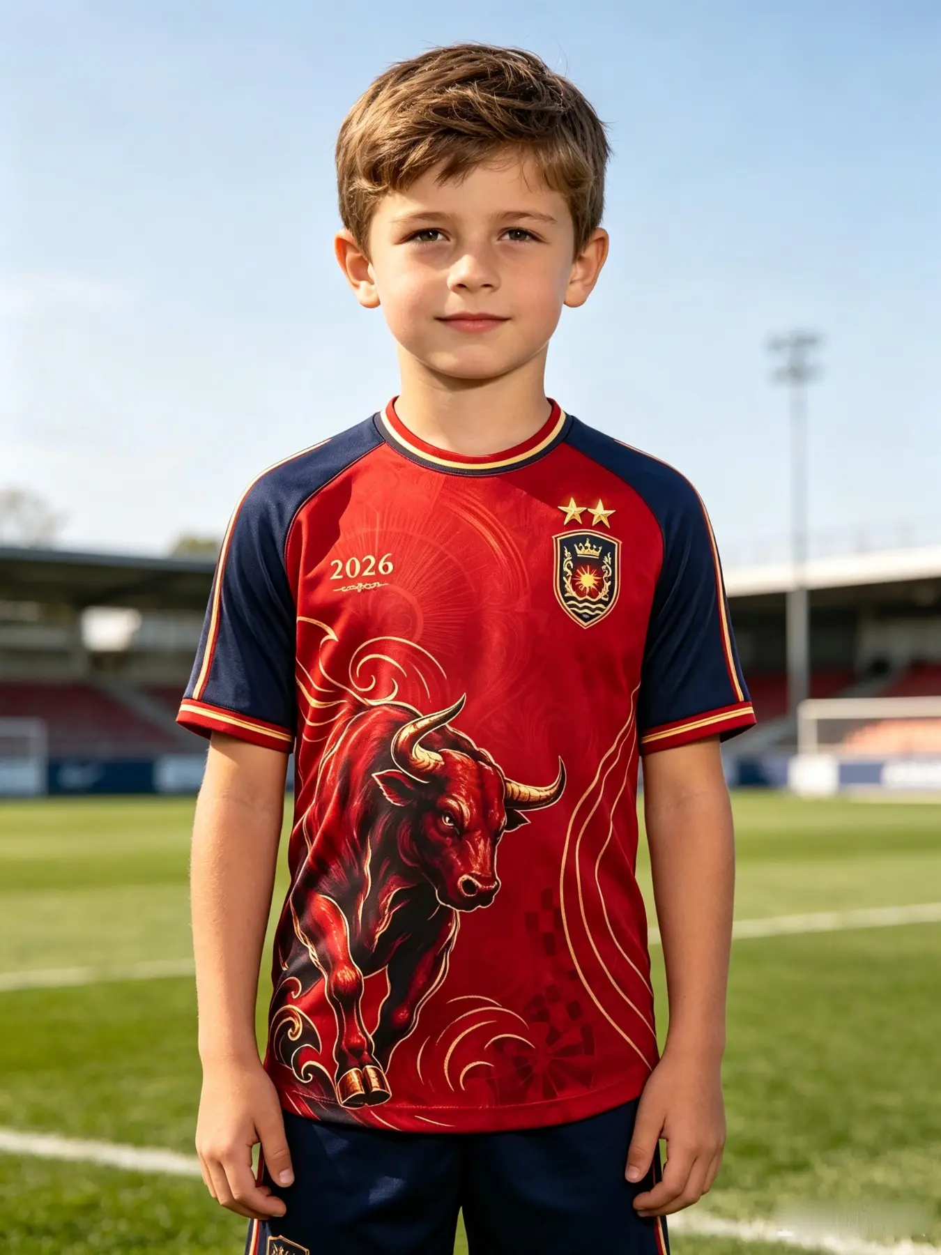 Boys' 2026 Spain Theme Jersey, Victory Fan Design, T-Shirt, Short Sleeve, Breathable, Loose Fit, Casual Style, Daily Football Wear
