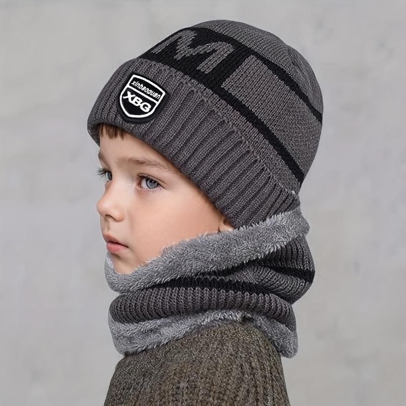 2pcs Kids' Winter Hat & Scarf Set - Thick Warm Beanie with Ear Flaps, Stretchy Fit, &, Perfect for Outdoor Play, School, Christmas, Winter Hat For Boys, School Winter Wear, Festive Winter Wear, Soft Winter Wear