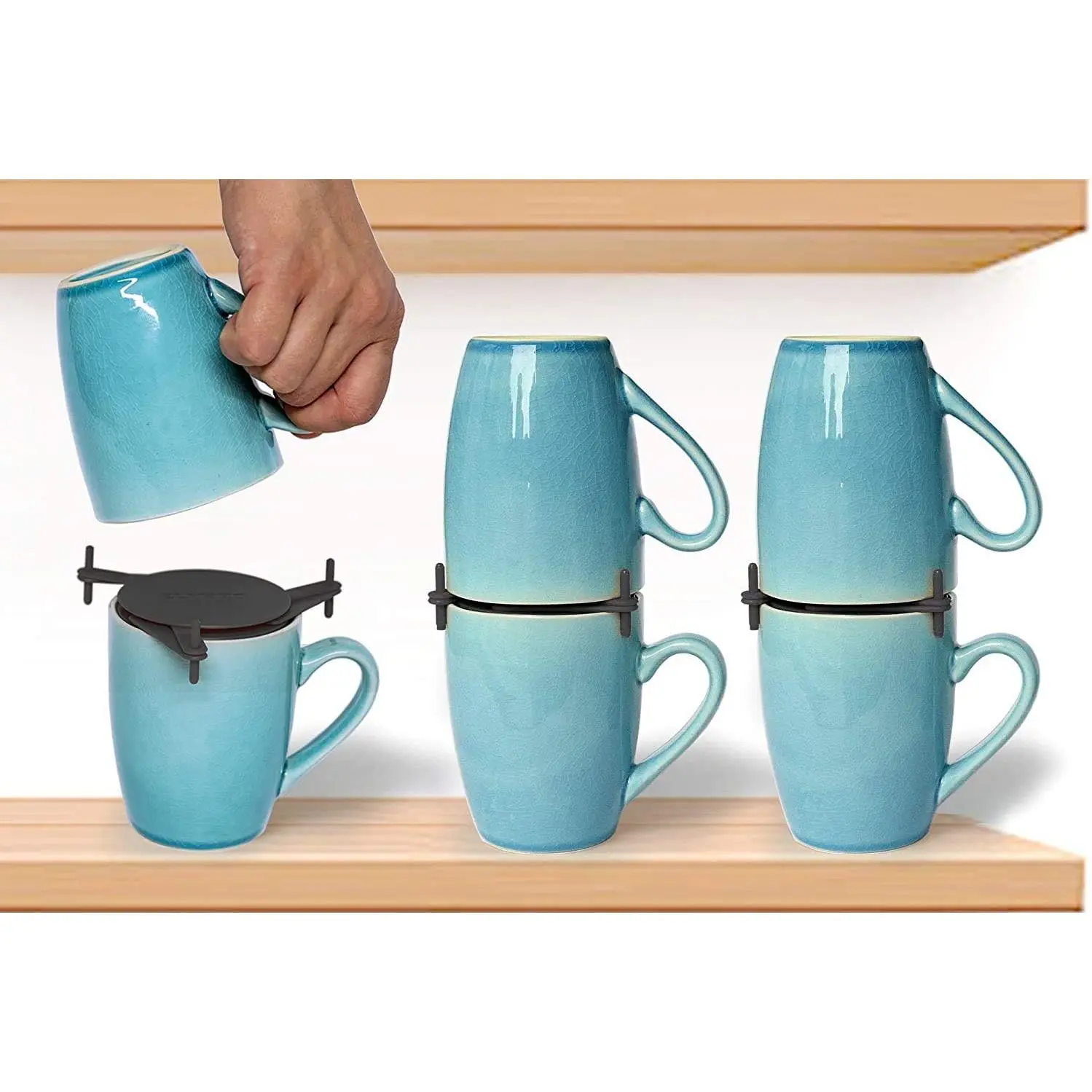 Mug Stackers for Kitchen Cabinets, Coffee Cup Stacker 6-Pack, Black | Stack Glasses, Gadgets, Individual Stackable Disc, Organize Drinkware in Cupboards, Rv Drinkware Storage