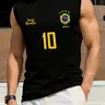 Men's Sporty Vest, Retro Brazilian Soccer Jersey, #10 Print, Casual Football Fan Wear, Mesh Outdoor Sleeveless Top, Regular Fit, Sports Vest, Sleeveless Sports Vests