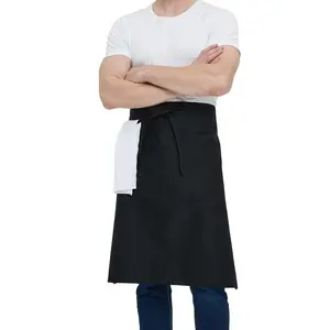 Unisex Bistro Chef Apron, Reusable Soft Polyester, Breathable, Two Pockets, Extra Long Waist Ties, for Servers, Chef, Front House Staff