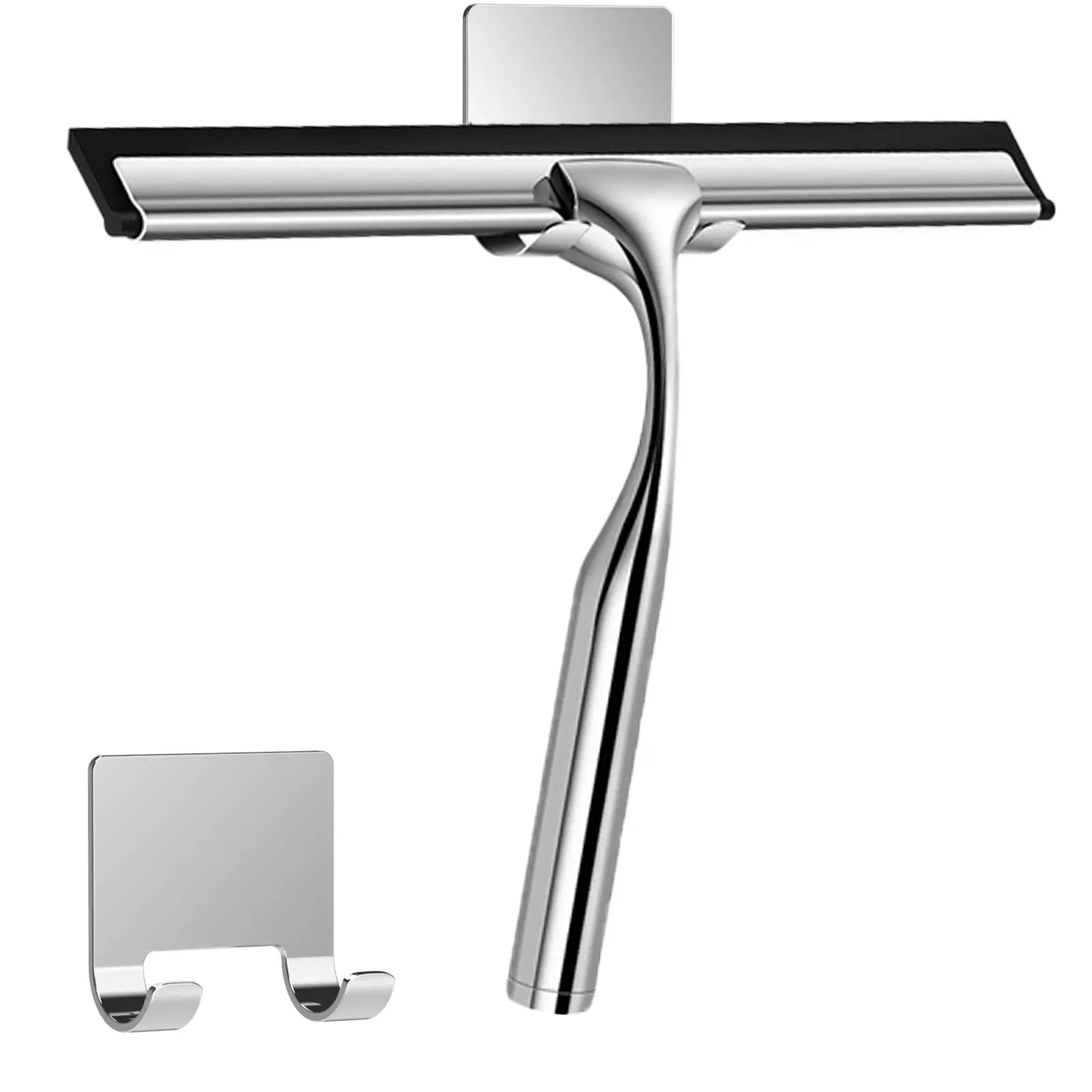 Stainless Steel Window Scraper with Self-Adhesive Hook, Ideal for Shower Doors & Bathroom Mirrors, Efficient Glass Cleaner Tool