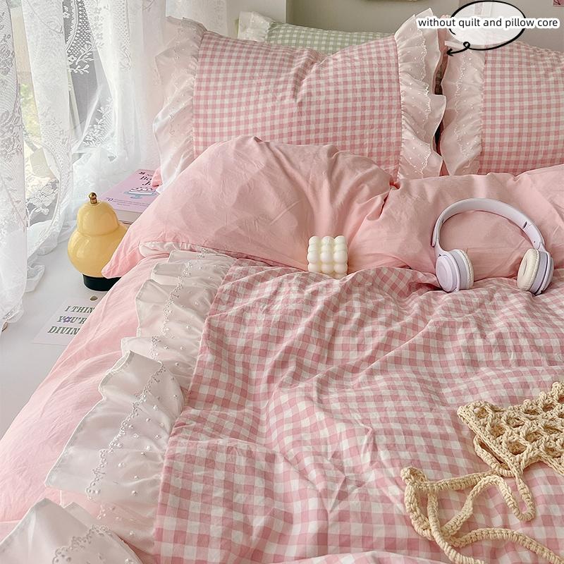 Plaid Pattern Bedding Set, Soft Comfortable Bedspread & 1/ Pillowcase without Filler, Bedding Supplies for Home Bedroom Hotel