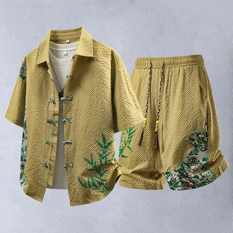 New Chinese‑style Tang suit set for men; lightweight short‑sleeve T‑shirt for summer ethnic wear; Hanfu; Chinese‑style menswear; new Chinese casual fashion set; men’s short‑sleeve shirt
