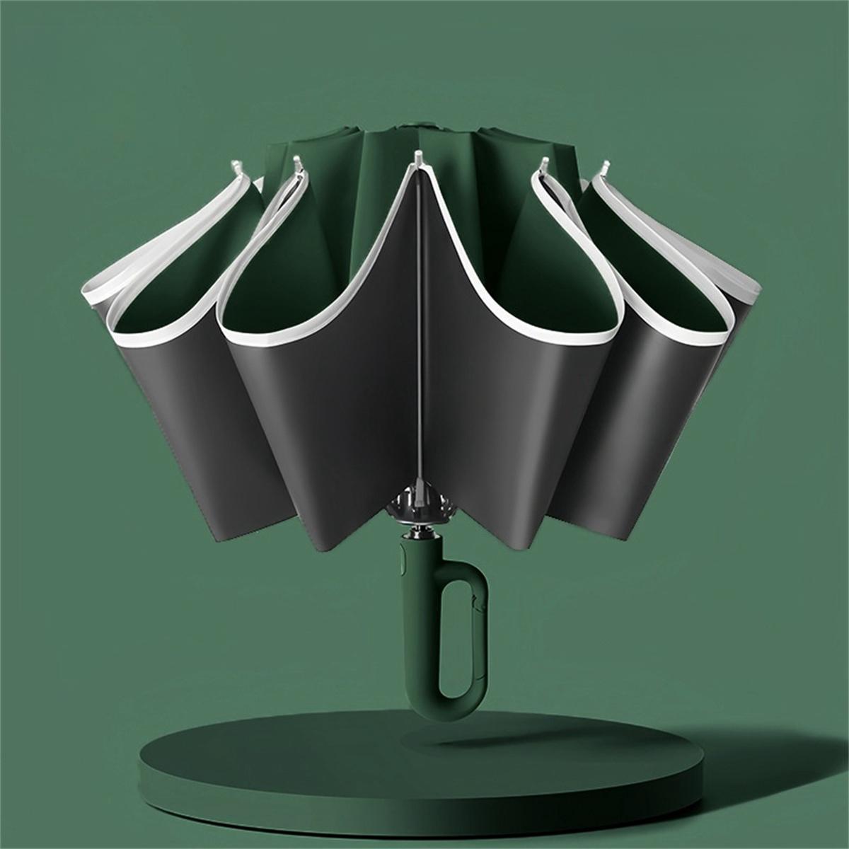 Portable Folding Umbrella, 1 Count 46 Inch Windproof Umbrella with Reflective Strip, Durable 10 Rib Design Umbrella for All Weather, Wind Resistant Umbrella