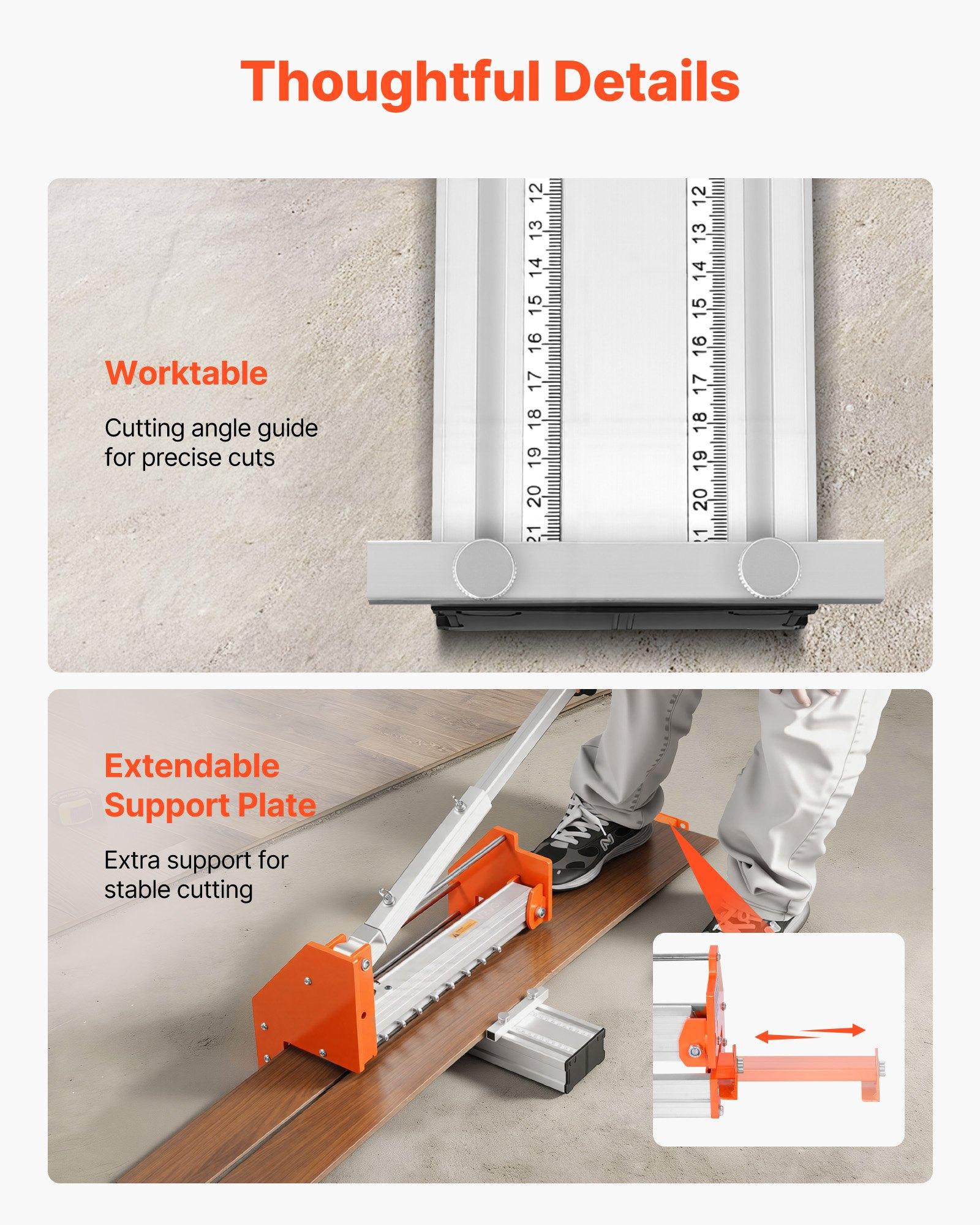 VEVOR 12 inch Vinyl Floor Cutter, 12mm Thick Laminate Flooring Cutter with Upgraded Labor-Saving Aluminum-Alloy Lever, Telescoping Support Plate, Cuts Certain Engineered Wood, LVT, VCT, SPC, LVP, WPC