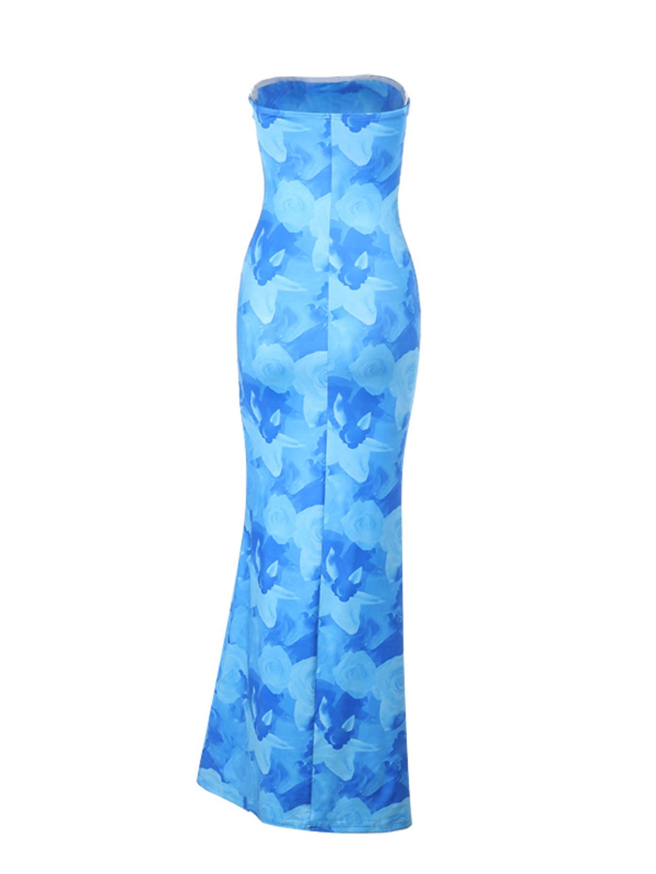 Women's Floral Print Tube Dress, Elegant Fashion Casual Sleeveless Maxi Dress for Daily Outdoor Wear, Women Dress for Summer