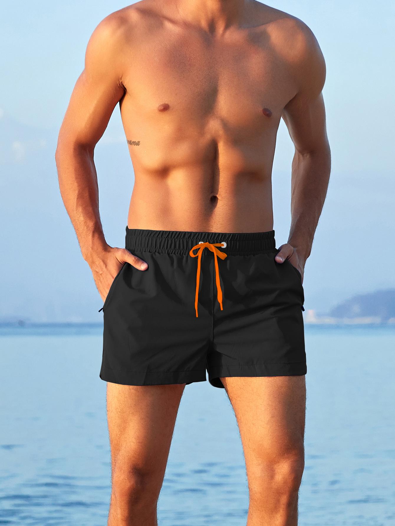 Men's beach shorts with inner mesh, three-quarter length, stylish, anti-embarrassment, quick-dry swimming trunks, trendy and quick-drying