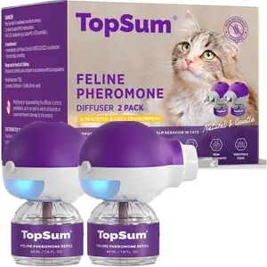 Cat Calming Pheromone Diffuser: Feline Pheromones Plug in for Relieving Stress, Spraying, Fighting, Scratching, Aggression & Excessive Meowing at Home (Purple– 2 Diffusers+2 Refills)