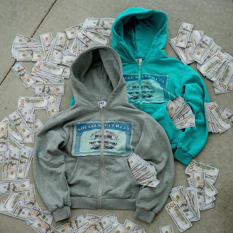NewEuropean and American Style Street Money Pattern Printed Hoodie Unisex Loose Zipper Sweatshirt_outdoor sport