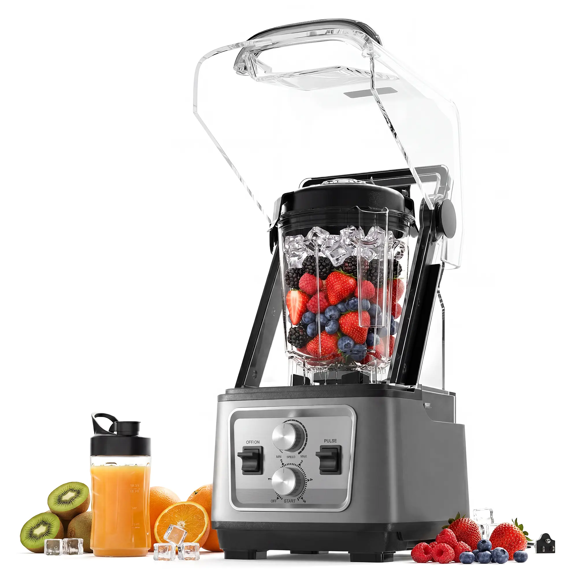 Commercial Countertop Blender - 1400W High-Powered Smoothie & Ice Crushing - Quiet Operation - Large Capacity Glass Jar - Adjustable Speed - Dark Gray