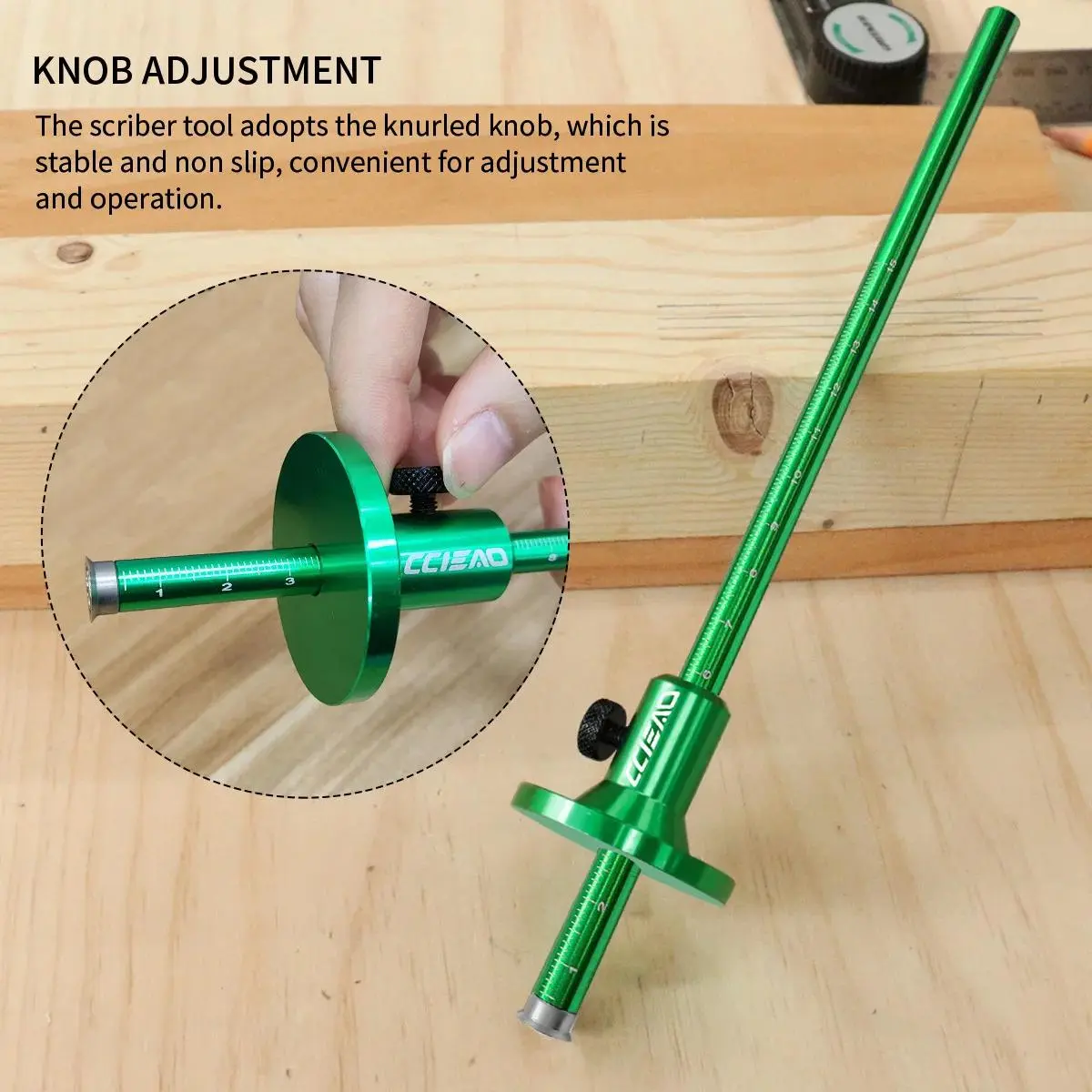1 Green Simple Scriber with 2 Pencils, Accurate Positioning & Marking Tool for Manual Measurement in Home Improvement Carpentry