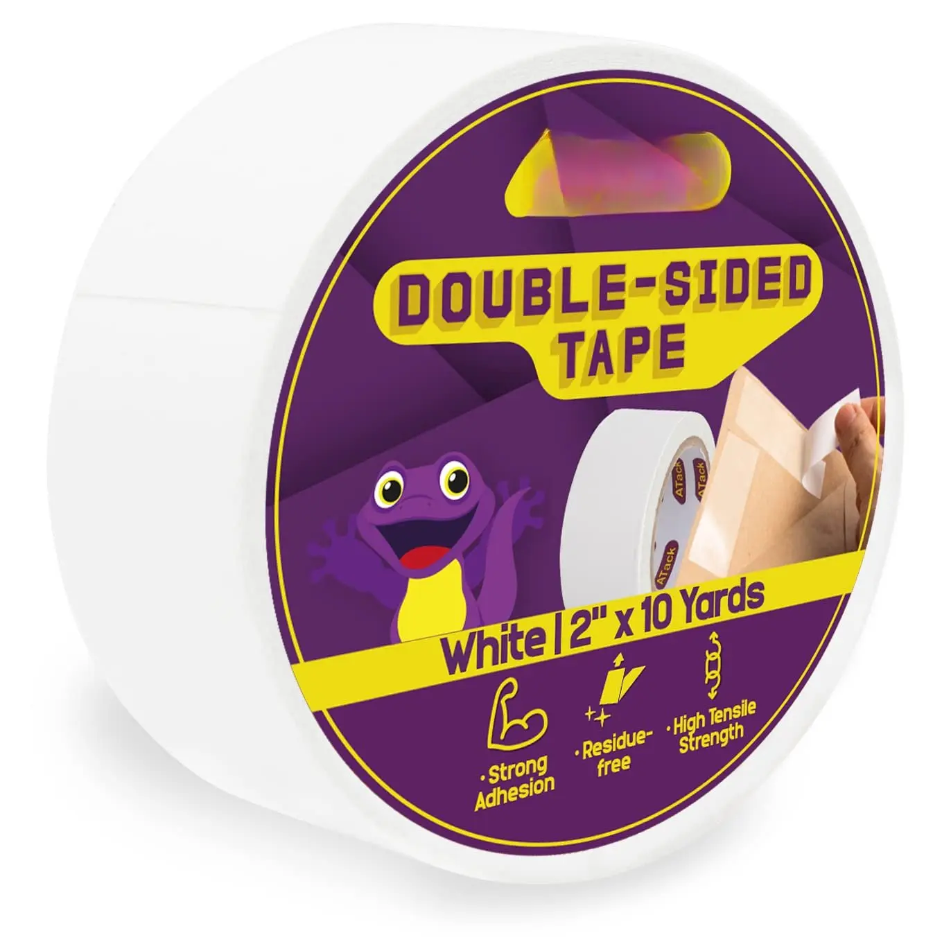 Double-Sided Tape White, 2 Inches x 10 Yards, Heavy Duty Double Sides self Sticky Wall Fabric Tape for  Templates, Furniture, Leather, Curtains and Craft
