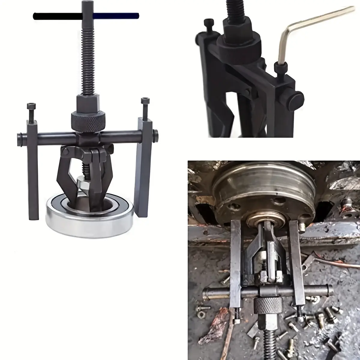 Carbon Steel 3-Piece Wheel Bearing Puller Kit Set, Adjustable Height Groove Rack Car Repair Assembly & Disassembly Tool for Pulling Bearings (Requires Assembly)