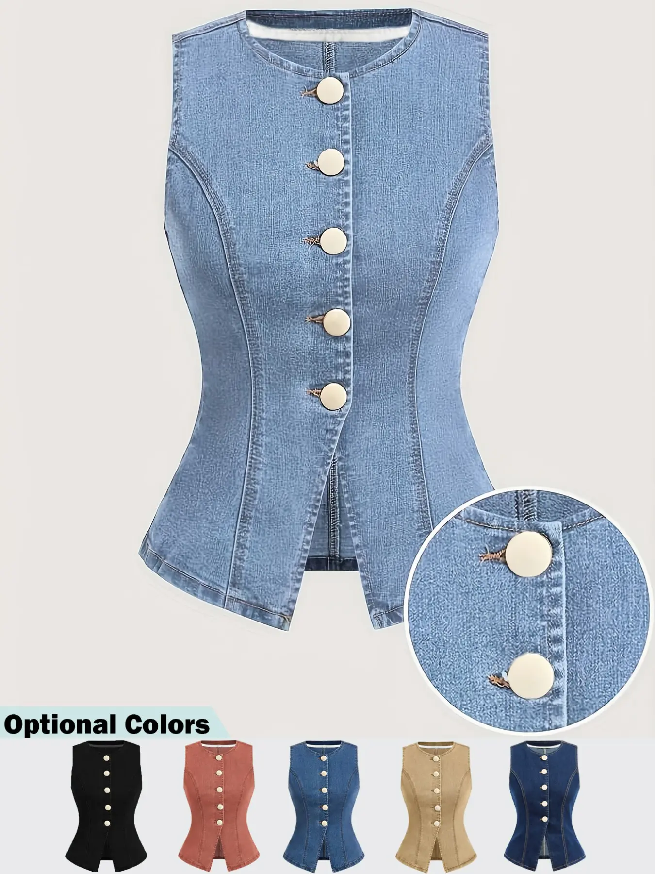 Elegant Lightweight Slim Fit Sleeveless Button Women's Denim High Stretch Top, Comfortable and Stylish Casual Wear, Perfect for Daily
