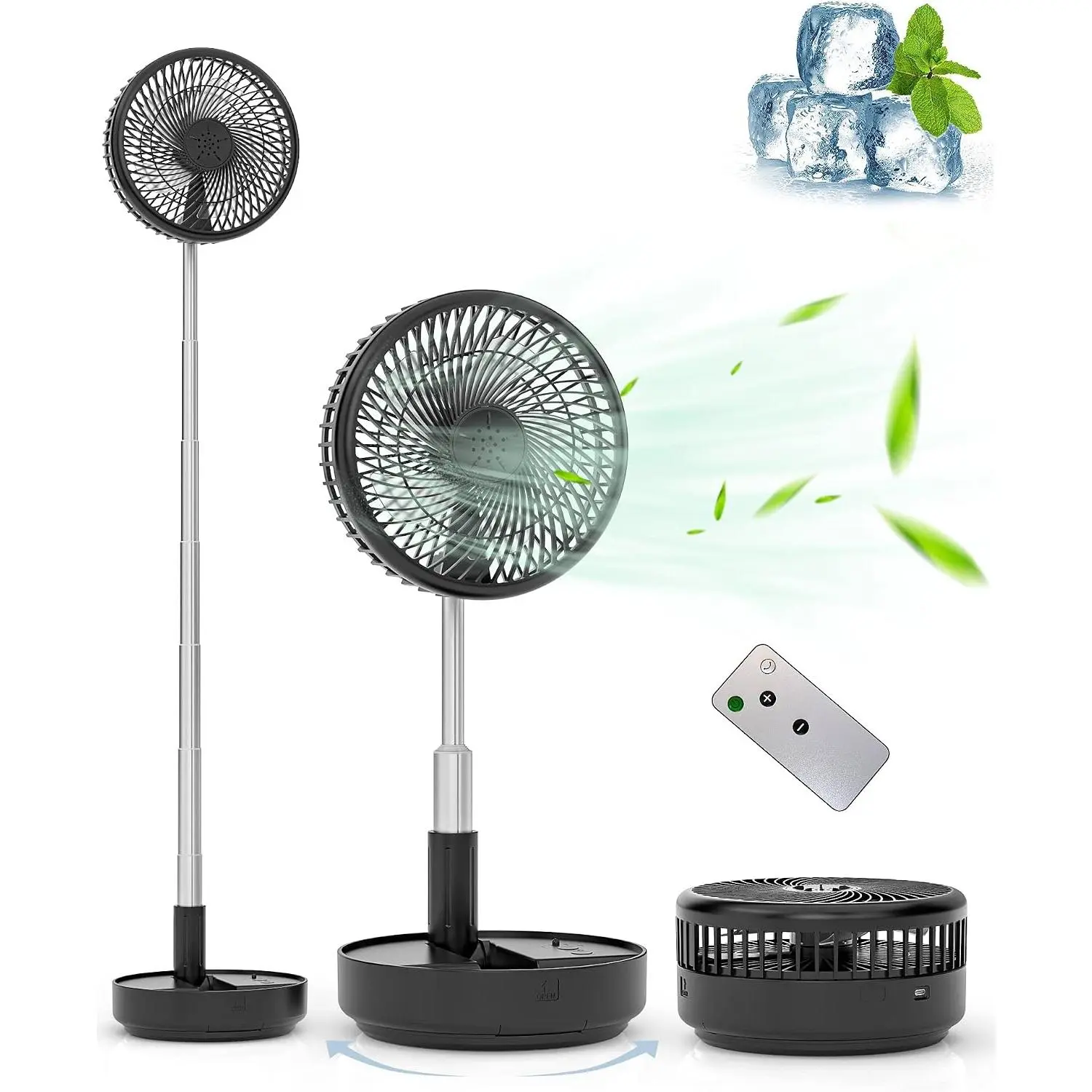 Portable Fan for Travel, Rechargeable Oscillating Fan with Remote | 7200mAh , Max 21H Runtime, Foldable Telescopic 7.7" for Sleeping Travel Camping Cruise Hotel Bedroom, Black