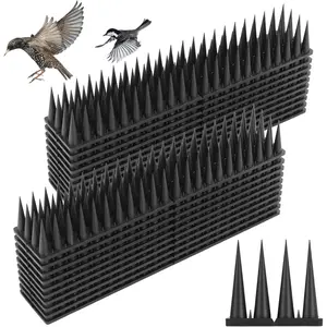 Bird Spikes, 8.4 Feet Bird Guard Spikes for Squirrel Cat Raccoon and Other Small Animals, Pigeon Spikes for Outdoor Fences and Roofs, Durable Plastic Bird Barrier Strips(9 Pack)