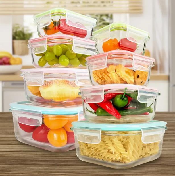 Premium Glass Food Storage Containers 8 Pack Airtight Leak-Proof Microwave Oven Freezer Dishwasher Safe BPA Free Stain-Resistant Easy-Clean for Meal Prep Bento Boxes Kitchen Utensils