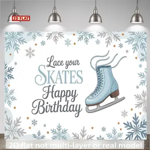 2D Flat Banner, Birthday Wishes with Ice Skate, for Family Party Events, Wedding, Birthday Party, Coming - of - age, Ceremony, Christmas, Thanksgiving, Four Season, Entryway, Room Decor, Indoor/Outdoor Celebrations, Baptismal Part