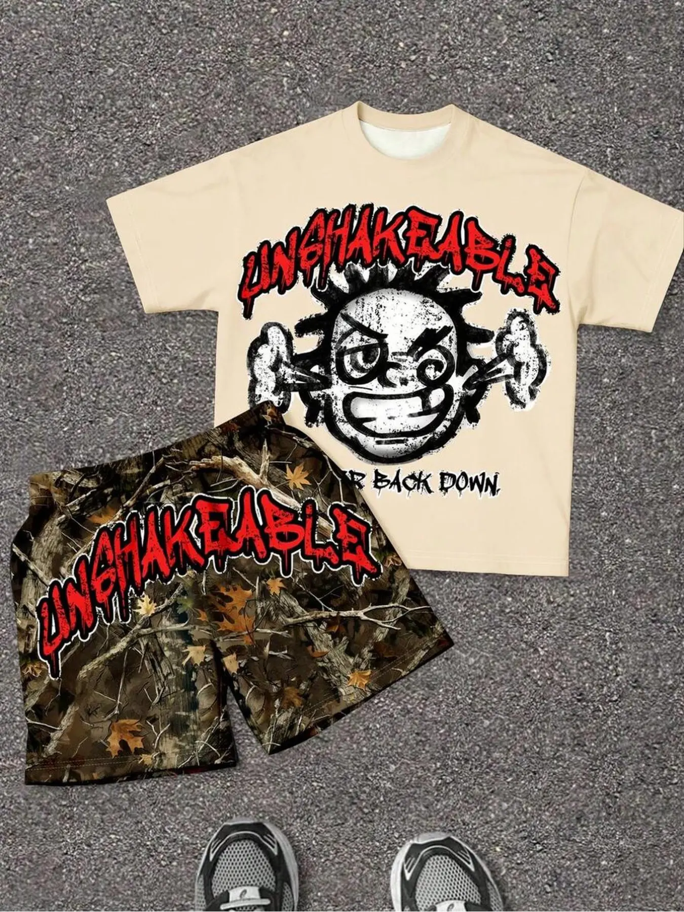Boys' Hip-Hop Fashion Set, Camouflage Pants & Print T-Shirt, Casual Slim-Fit, Ideal for Home & Outdoor Activities