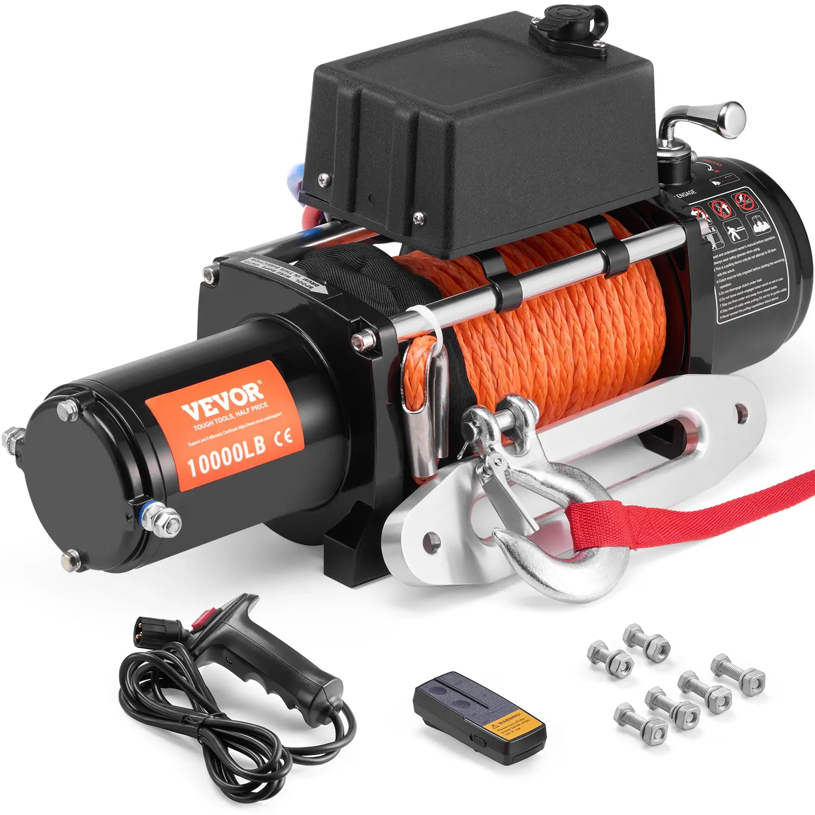 VEVOR 12V DC Electric Winch, 10,000 lb Capacity, 7/20 in x 65 ft Synthetic Rope, Aluminum Fairlead, Wireless & Wired Remote Control, IP55 Waterproof for Trailer Towing, Off-Road SUV Jeep Boat