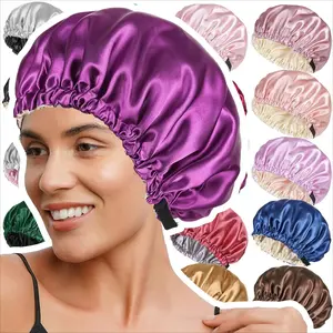 Women's Soft Satin Double-Layer Sleep Bonnet - Adjustable Size with Button Closure, Reversible Bonnet Hats, Breathable Haircare Night Cap for Nighttime & Beauty Salon Use, Satin Fabric Headwear, Satin Bonnet Hats