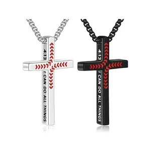 Stocking Stuffers Christmas Gift - Baseball Cross Necklace for Boys Men, Stainless Steel Cross Pendant Chain 24 Inches, Inspirational Bible Verse Religious Gift (2PCS)