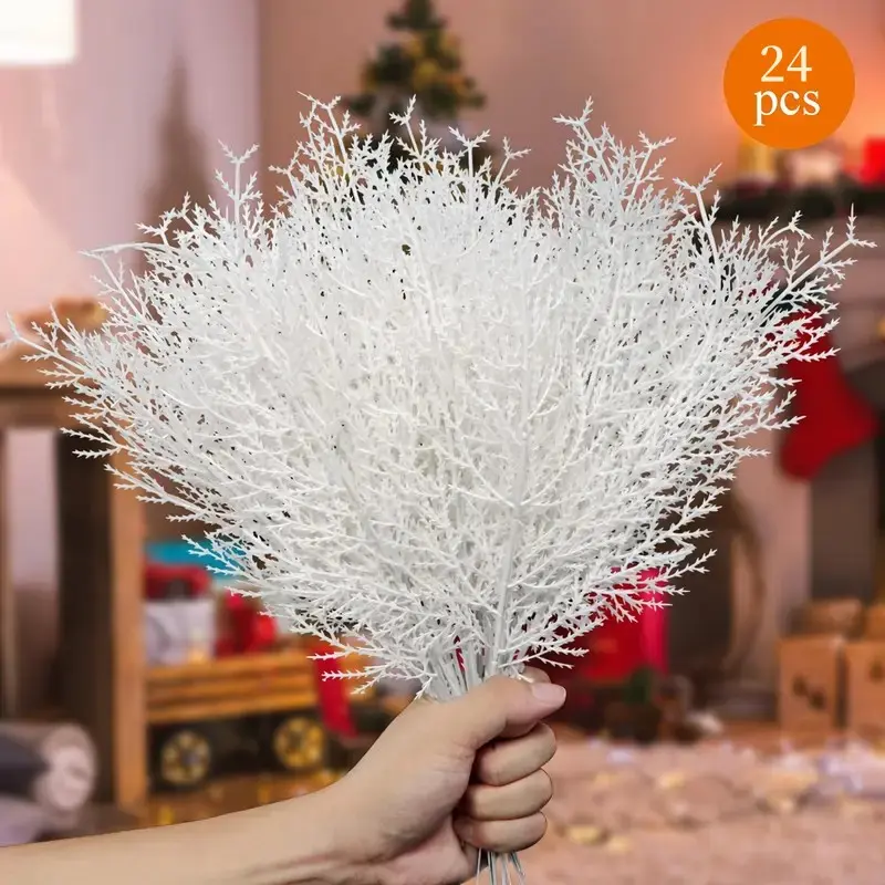 24pcs Christmas Decoration Flowers, Artificial Pine Branches, Vase Filler, Home Wreath DIY Decor, Holiday Ornament