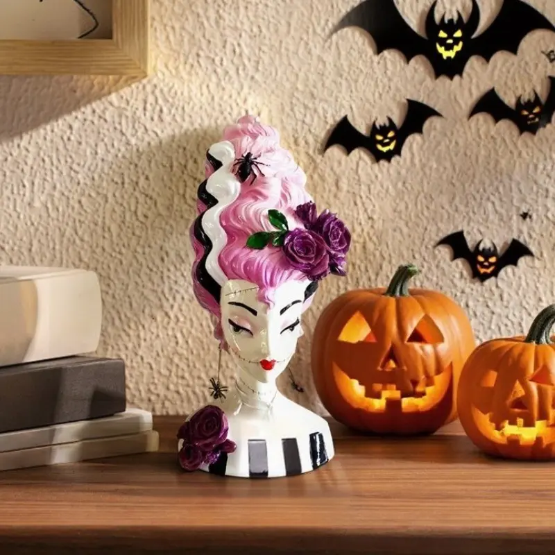 Pink Halloween Decor Resin Craft Figurine, Cute Halloween Home Ornament, Desktop Decorative Statue, Spooky Pink Style Halloween Tabletop Decoration, Indoor Home Decor Gift for Halloween Party