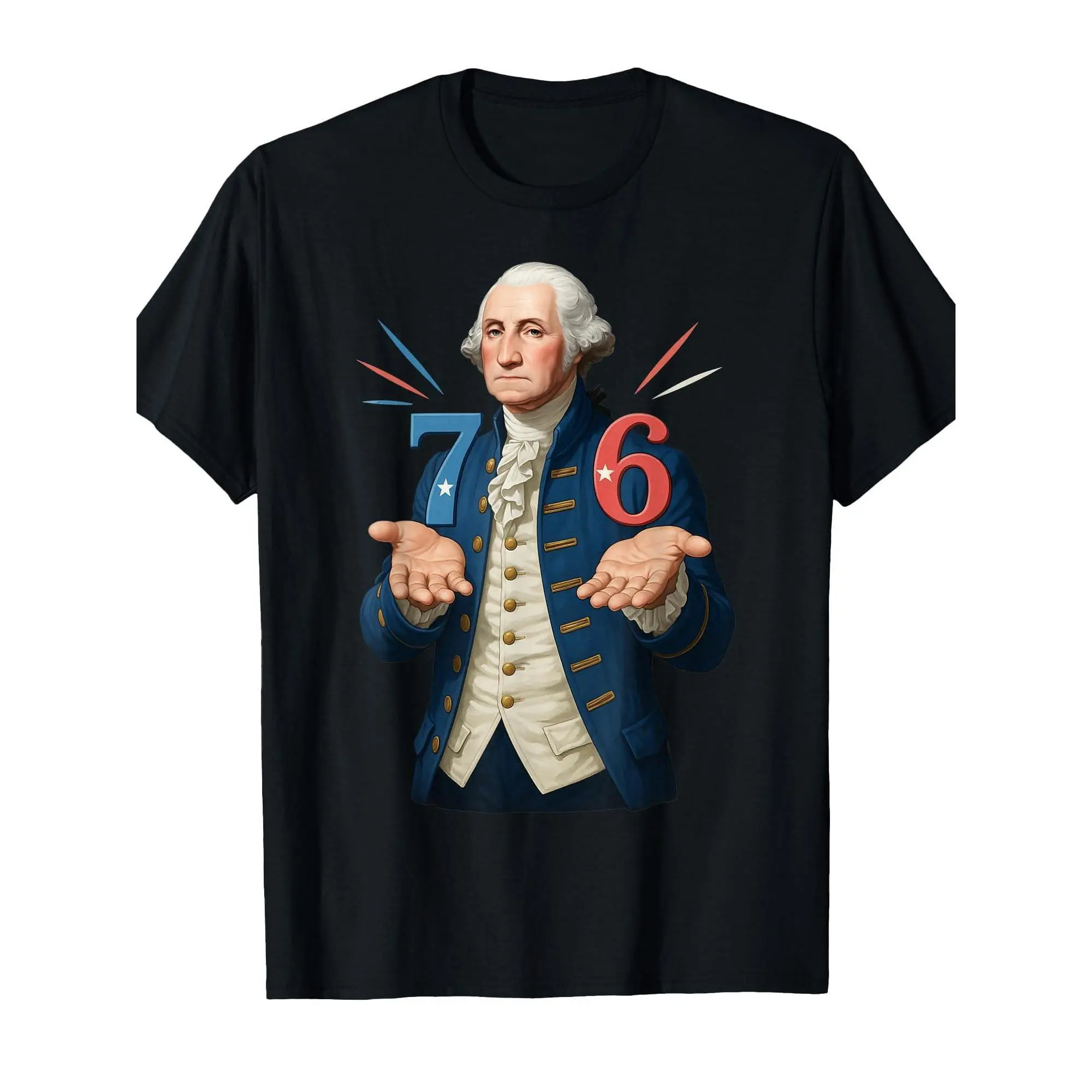 Women's George Washington Graphic T-Shirt, 220gsm 100% Cotton Short-Sleeve Round Neck Knit Fabric Top, Regular Cut Stretch Casual American History Apparel Gift, Dry Clean All-Season Menswear Alternative