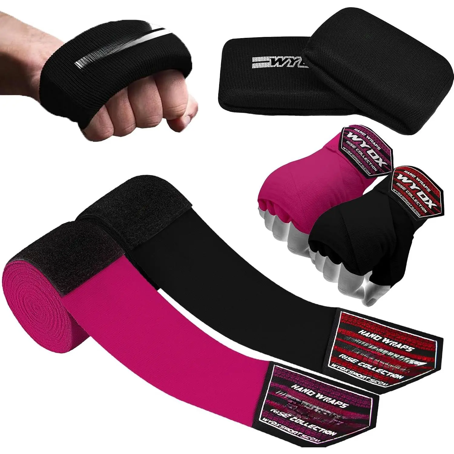 Boxing Hand Wraps & Gel Knuckle Guards Set for MMA, Muay Thai & Kickboxing - 2 Pair Hand Wraps + 1 Pair Knuckle Guards - Hand Wrist Protection for Men & Women
