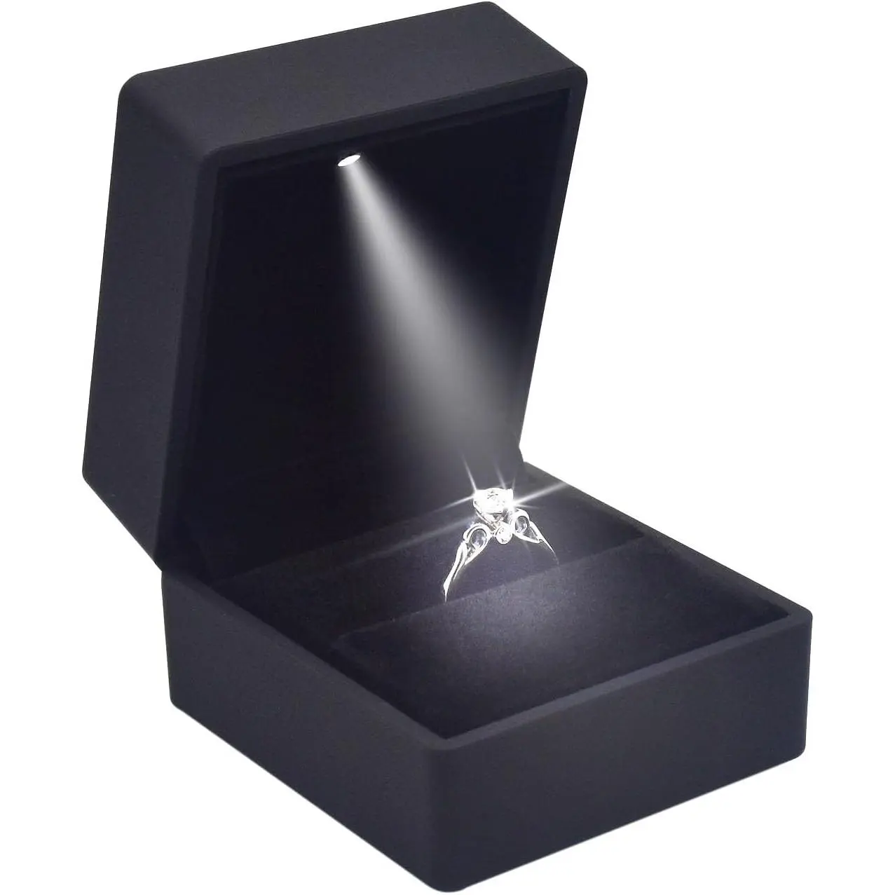 LED Lighted Engagement Ring Box, Matte Black Ring Case for Proposal |  Giving,  for Wedding, Anniversary, Ceremony, LED Light Included, Sparkle to Display, Protect The