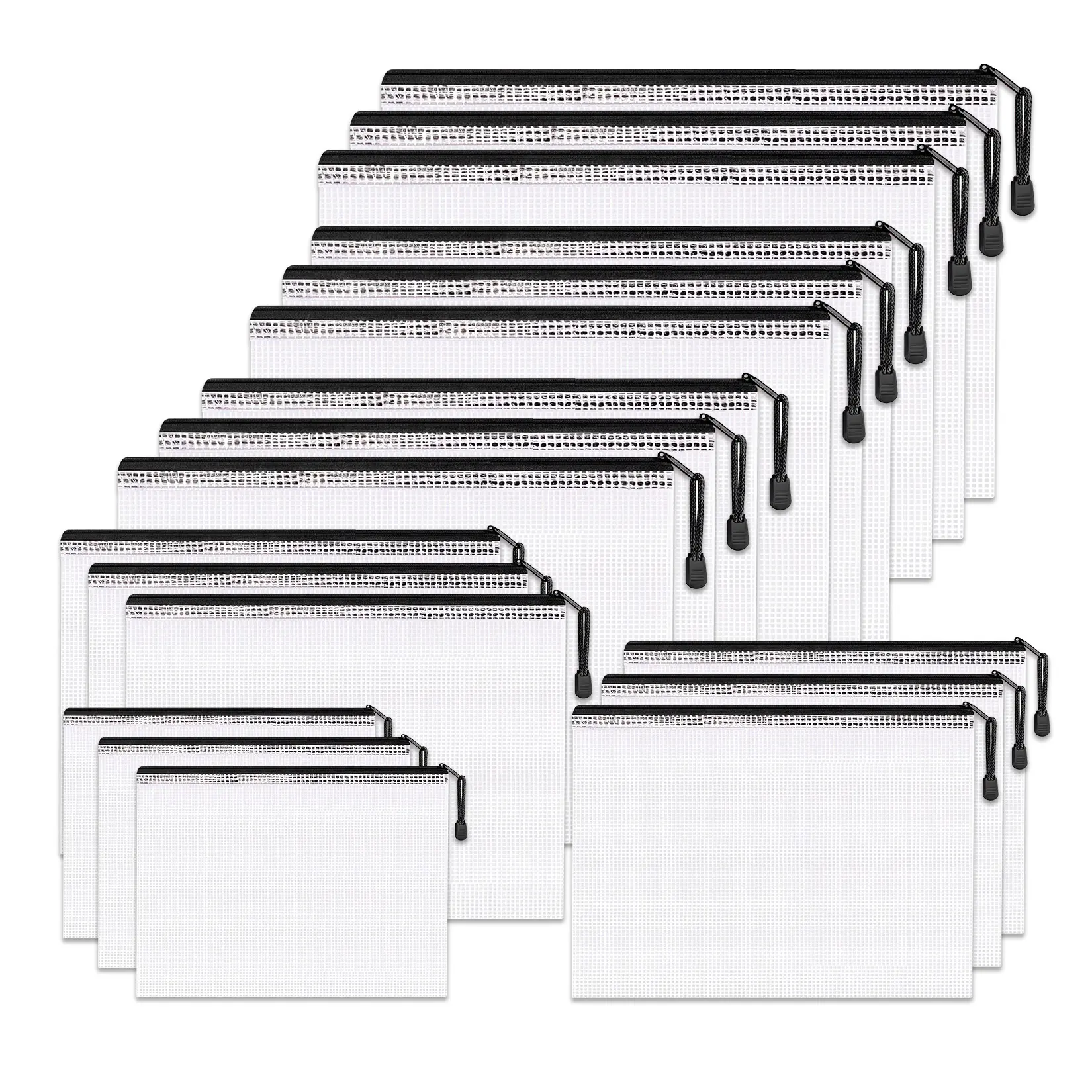 Versatile Mesh Zipper Pouch Bags - Clear Waterproof PVC Document Organizer - 56 Pack in 7 Sizes (A3/A4/A5/A6/B4/B5/B6) - Perfect for Office and School Filing Supplies