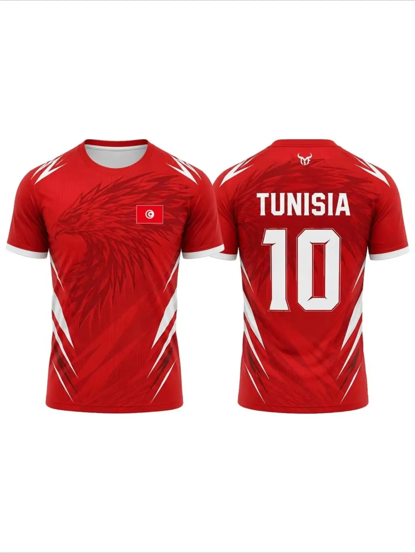 Tunisian Flag Print Sports Jersey, Men's Outdoor Football Training Wear, Unisex, Quick-Dry Breathable, Round Neck Short Sleeve