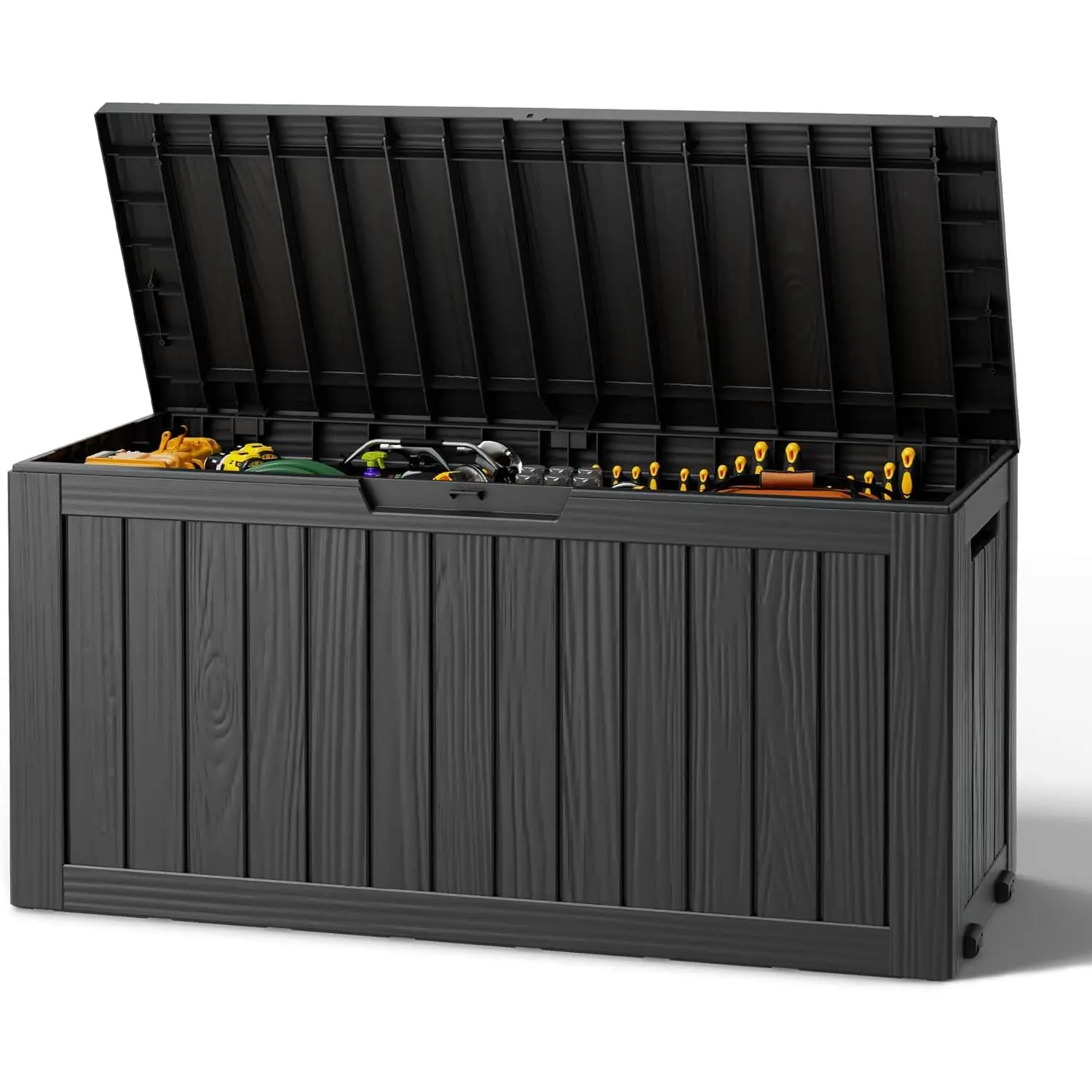 Outdoor Storage Box, Resin Deck Boxes Indoor and Outdoor, Waterproof Storage Box Lockable Lid (Black, 85 Gallon)