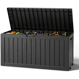Outdoor Storage Box, Resin Deck Boxes Indoor and Outdoor, Waterproof Storage Box Lockable Lid (Black, 85 Gallon)