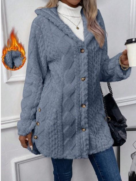 VVZ Women's Fall Winter Warm Fashion Jacquard Hooded Cardigan Long Sleeve Coat Womenswear Stylish Outerwear for Casual Daily Wear & School Activities