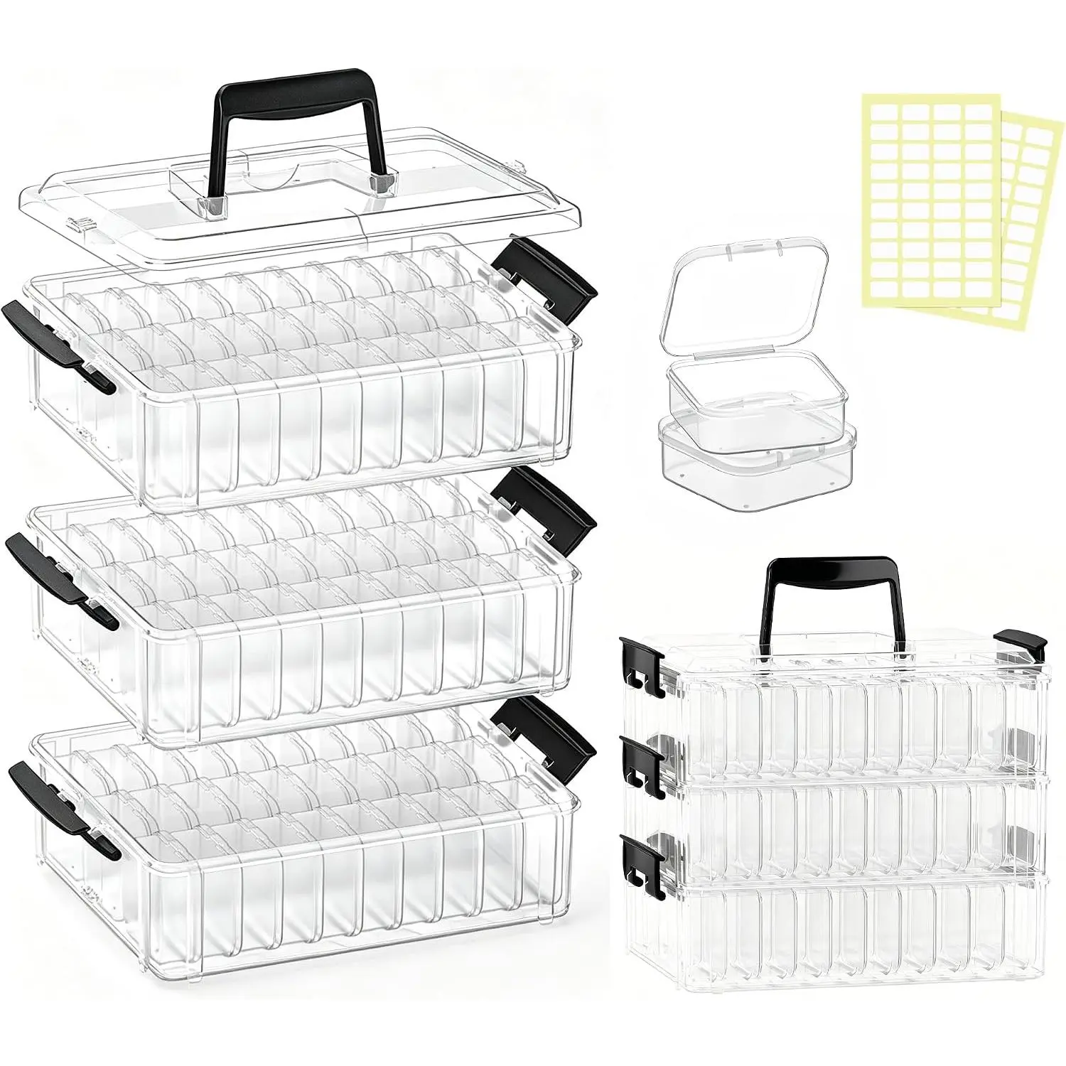3-Tier Large Capacity Stackable Bead Organizer Box 90 count, Portable Plastic Craft Storage Containers for  Making, Bracelets, DIY,  Art Charms
